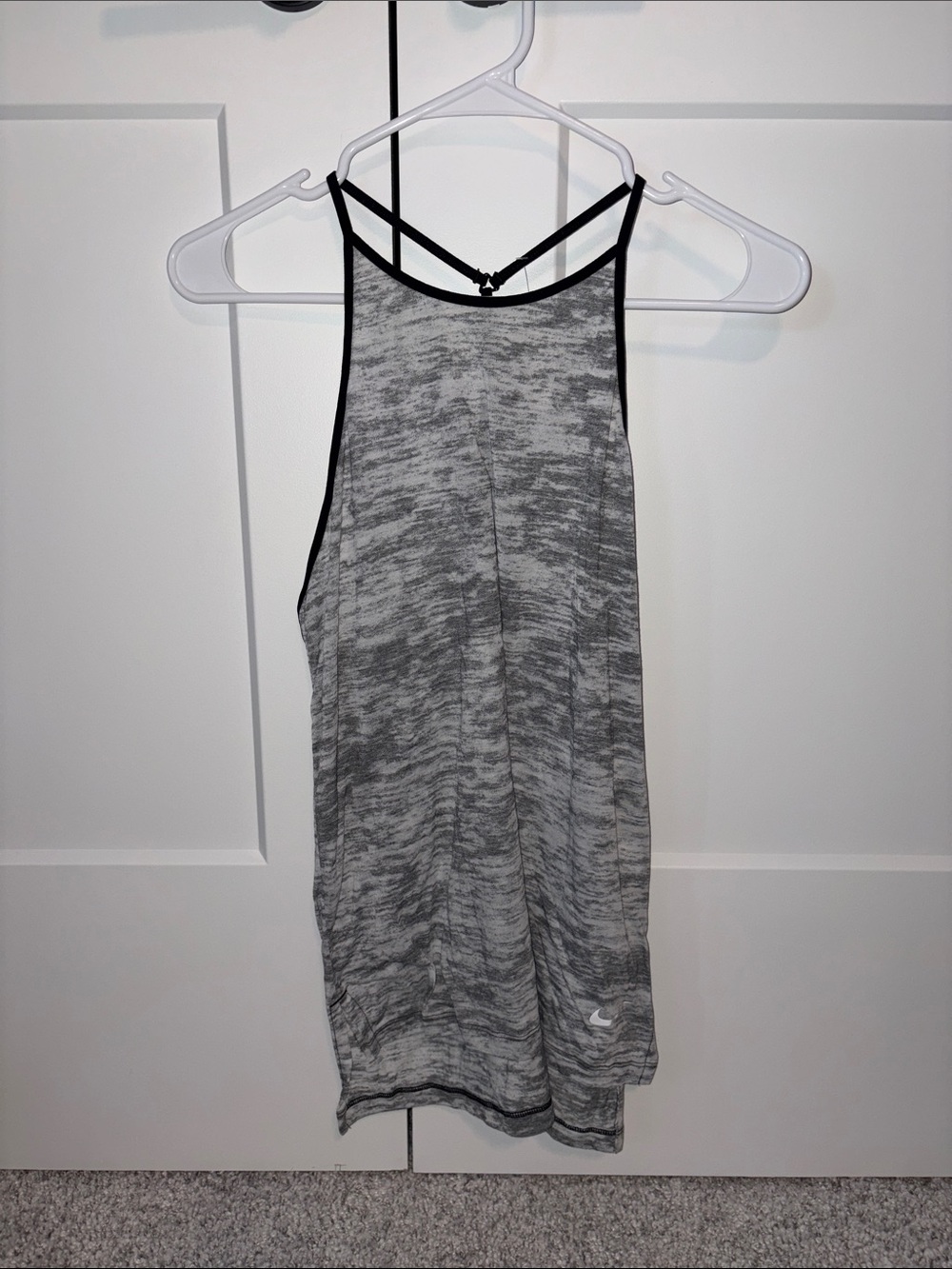 Nike Heather Gray Strappy Athletic Tank Top with Black Trim